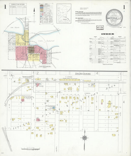 Sanborn Fire Insurance Map from Waterville, Le Sueur County, Minnesota (1937), Sheet #0001 - Historic Sanborn Fire Insurance Map Print, vintage old map wall art, antique decor, genealogy gift, Minnesota Minnesota map