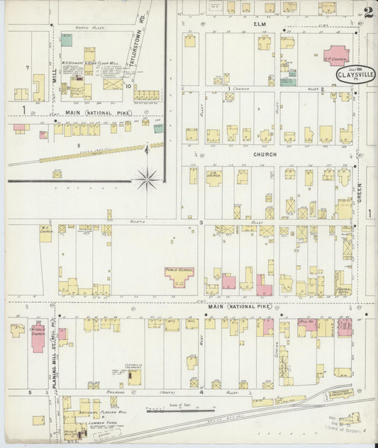 Sanborn Fire Insurance Map from Claysville, Washington County, Pennsylvania (1896), Sheet #0002 - Historic Sanborn Fire Insurance Map Print, vintage old map wall art, antique decor, genealogy gift, Pennsylvania Pennsylvania map