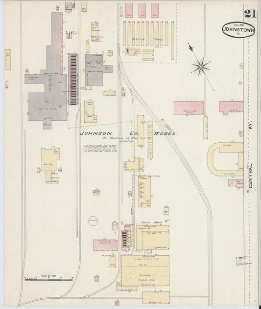 Sanborn Fire Insurance Map from Johnstown, Cambria County, Pennsylvania (1891), Sheet #0021 - Historic Sanborn Fire Insurance Map Print, vintage old map wall art, antique decor, genealogy gift, Pennsylvania Pennsylvania map