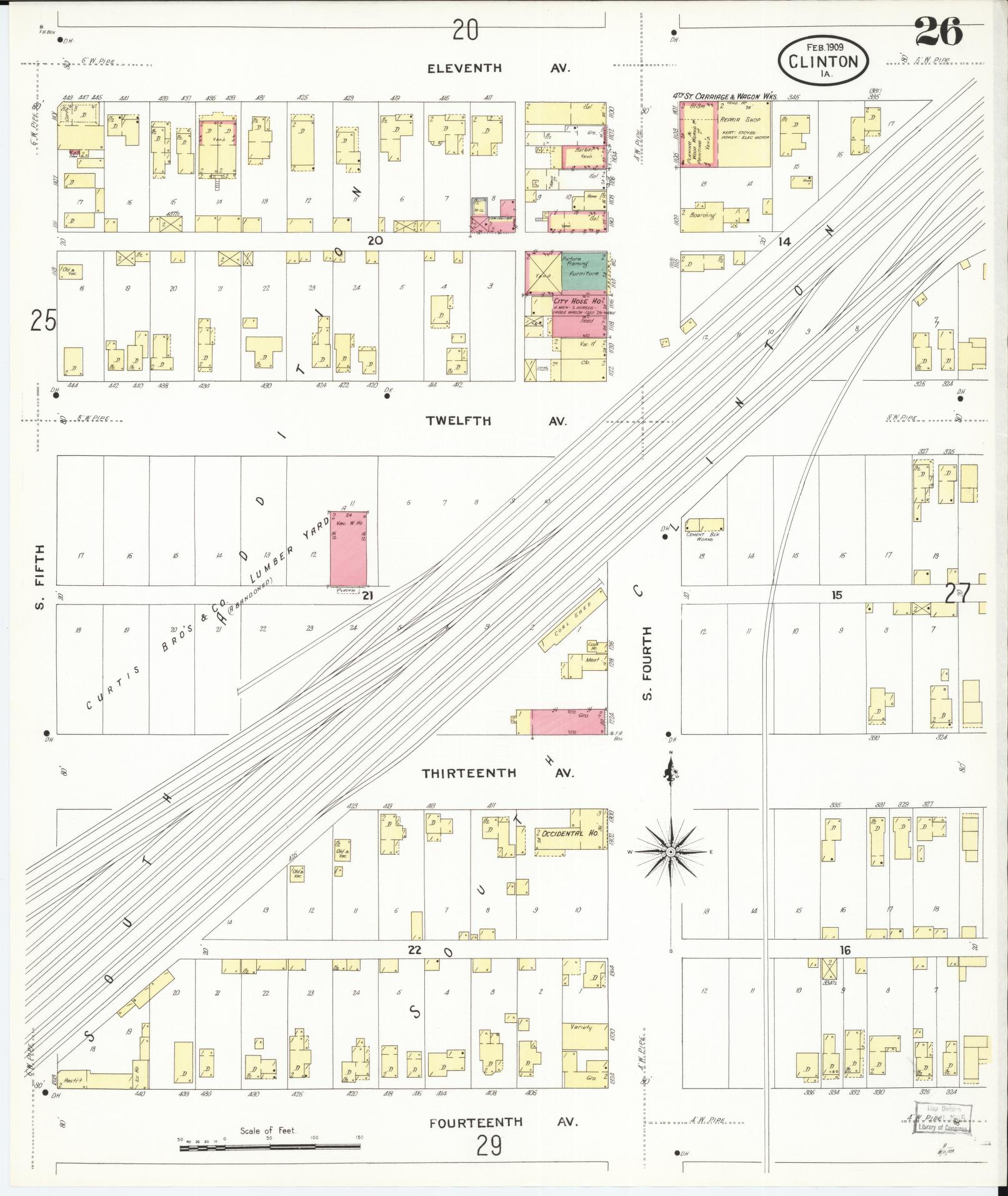 Sanborn Fire Insurance Map from Clinton, Clinton County, Iowa (1909), Sheet #0026 - Historic Sanborn Fire Insurance Map Print