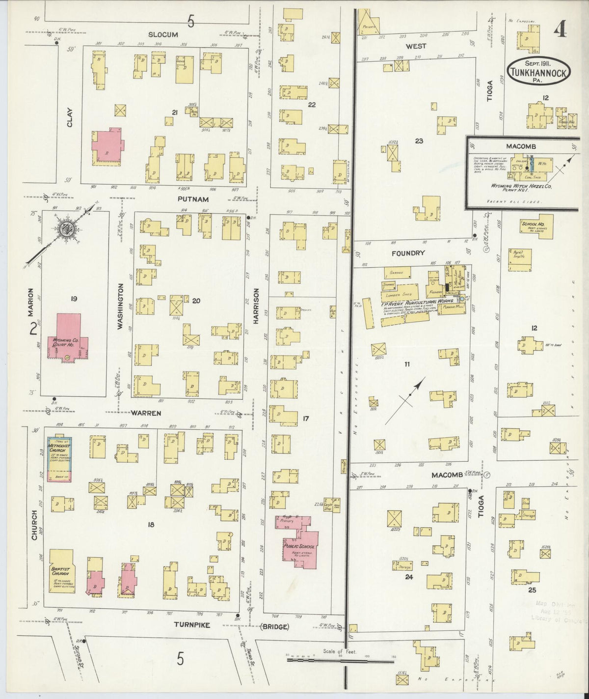 Sanborn Fire Insurance Map from Tunkhannock, Wyoming County, Pennsylvania (1911), Sheet #0004 - Historic Sanborn Fire Insurance Map Print, vintage old map wall art, antique decor, genealogy gift, Tunkhannock Wyoming map