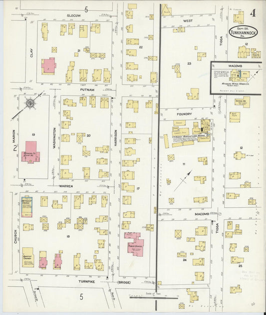 Sanborn Fire Insurance Map from Tunkhannock, Wyoming County, Pennsylvania (1911), Sheet #0004 - Historic Sanborn Fire Insurance Map Print, vintage old map wall art, antique decor, genealogy gift, Tunkhannock Wyoming map