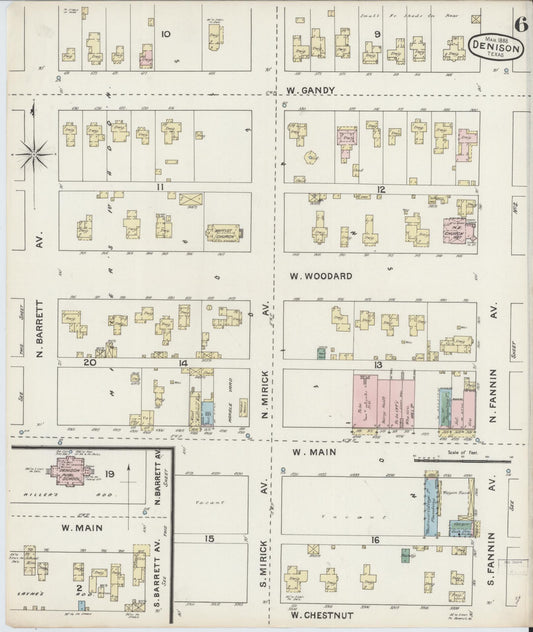 Sanborn Fire Insurance Map from Denison, Grayson County, Texas (1888), Sheet #0006 - Historic Sanborn Fire Insurance Map Print, vintage old map wall art, antique decor, genealogy gift, Texas Texas map