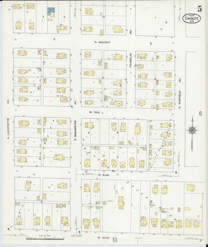 Sanborn Fire Insurance Map from Chanute, Neosho County, Kansas (1911), Sheet #0005 - Complete Map Set gallery image, historic Sanborn map, vintage wall art, Kansas Kansas