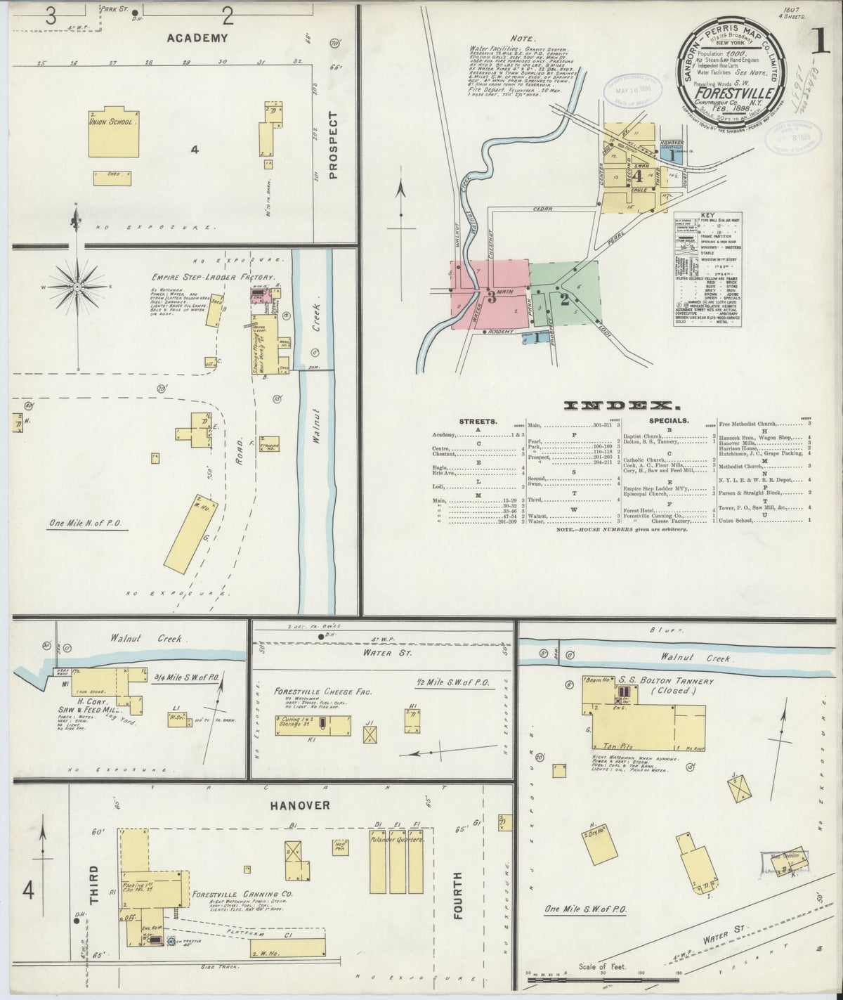 Sanborn Fire Insurance Map from Forestville, Chautauqua County, New York (1898), Sheet #0001 - Historic Sanborn Fire Insurance Map Print, vintage old map wall art, antique decor, genealogy gift, New York New York map
