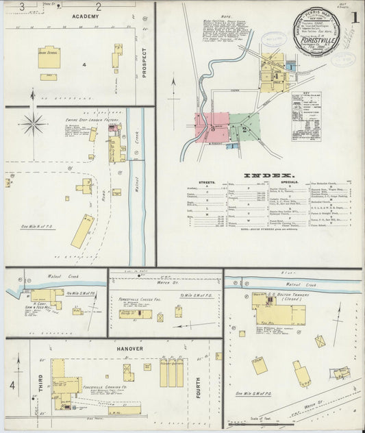 Sanborn Fire Insurance Map from Forestville, Chautauqua County, New York (1898), Sheet #0001 - Historic Sanborn Fire Insurance Map Print, vintage old map wall art, antique decor, genealogy gift, New York New York map