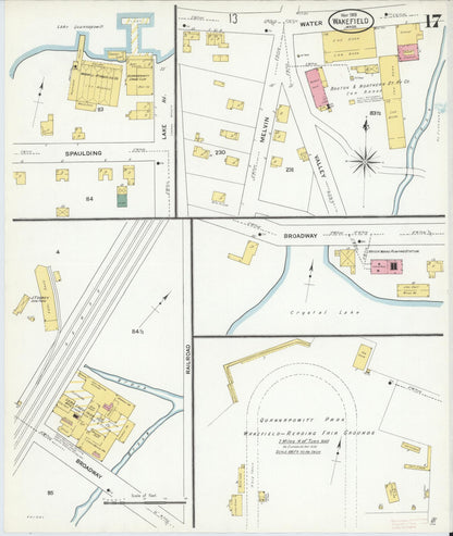 Sanborn Fire Insurance Map from Wakefield, Middlesex County, Massachusetts (1909), Sheet #0017 - Historic Sanborn Fire Insurance Map Print, vintage old map wall art, antique decor, genealogy gift, Massachusetts Massachusetts map