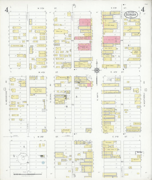 Sanborn Fire Insurance Map from Borger, Hutchinson County, Texas (1928), Sheet #0004 - Historic Sanborn Fire Insurance Map Print, vintage old map wall art, antique decor, genealogy gift, Texas Texas map