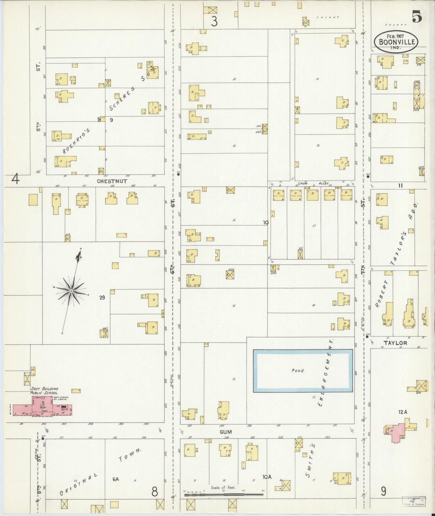 Sanborn Fire Insurance Map from Boonville, Warrick County, Indiana (1907), Sheet #0005 - Complete Map Set gallery image, historic Sanborn map, vintage wall art, Indiana Indiana