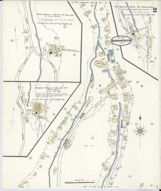 Sanborn Fire Insurance Map from Bingham Canyon, Salt Lake County, Utah (1890), Sheet #0002 - Historic Sanborn Fire Insurance Map Print, vintage old map wall art, antique decor, genealogy gift, Utah Utah map