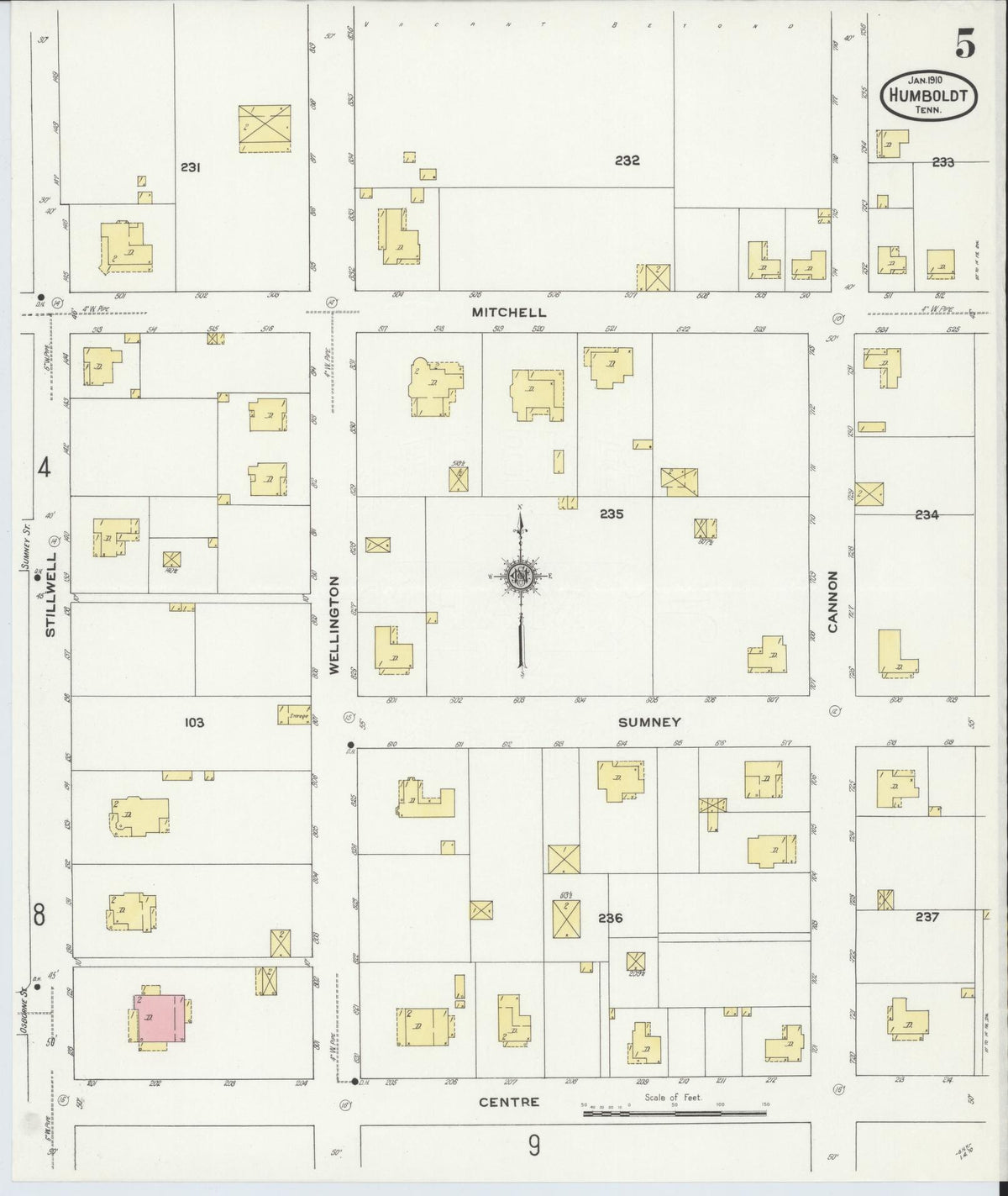 Sanborn Fire Insurance Map from Humboldt, Gibson County, Tennessee (1910), Sheet #0004 - Historic Sanborn Fire Insurance Map Print, vintage old map wall art, antique decor, genealogy gift, Tennessee Tennessee map