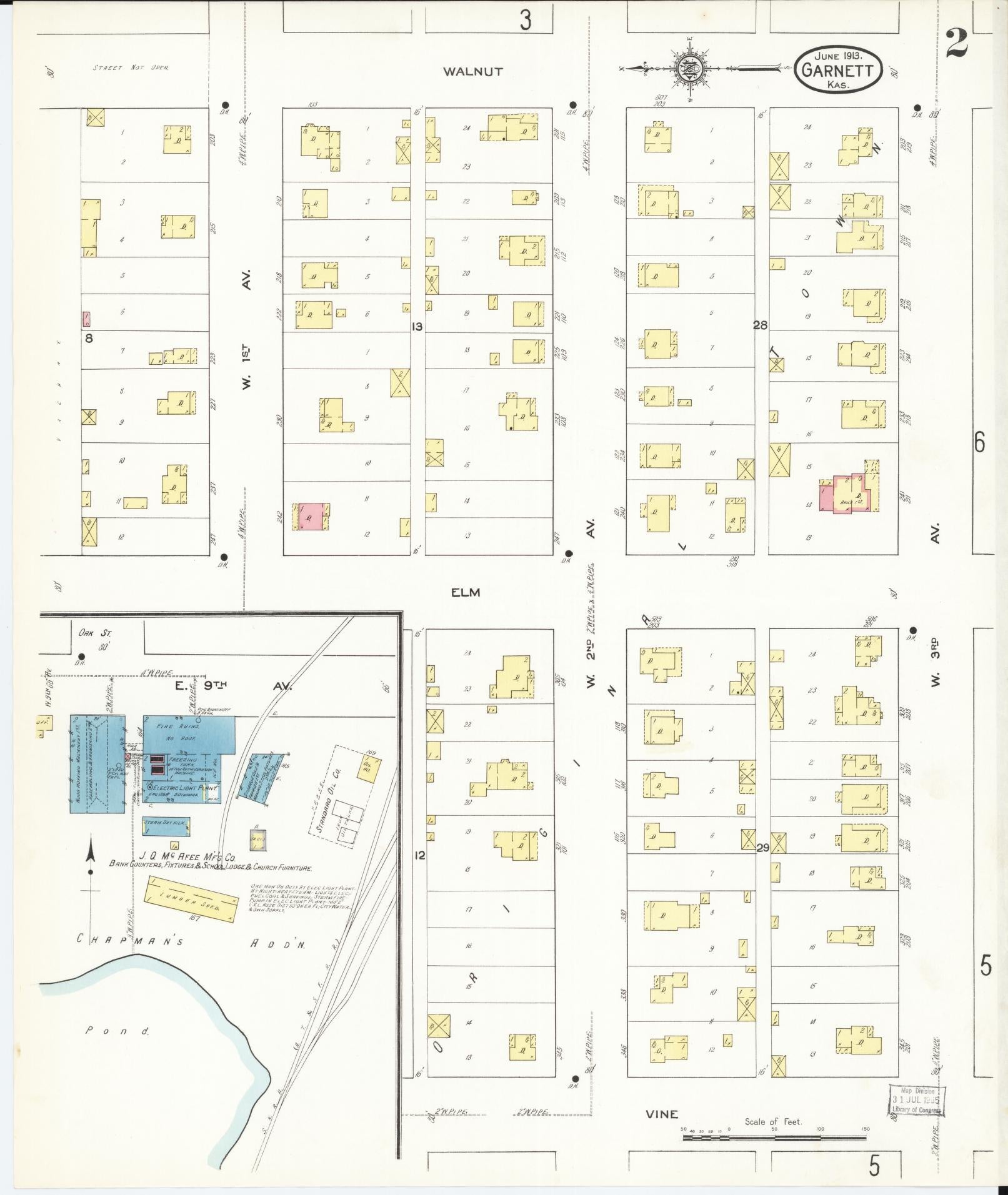 Sanborn Fire Insurance Map from Garnett, Anderson County, Kansas (1913), Sheet #0002 - Complete Map Set gallery image, historic Sanborn map, vintage wall art, Kansas Kansas