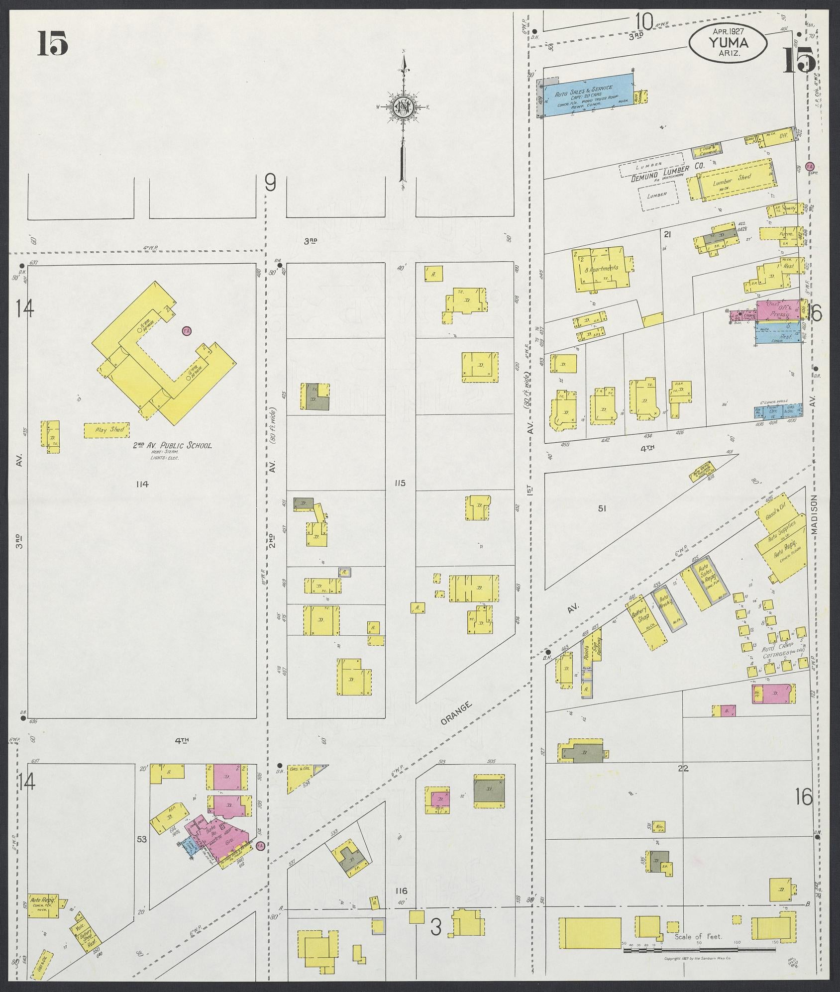 Sanborn Fire Insurance Map from Yuma, Yuma County, Arizona (1927), Sheet #0015 - Complete Map Set gallery image, historic Sanborn map, vintage wall art, Arizona Arizona