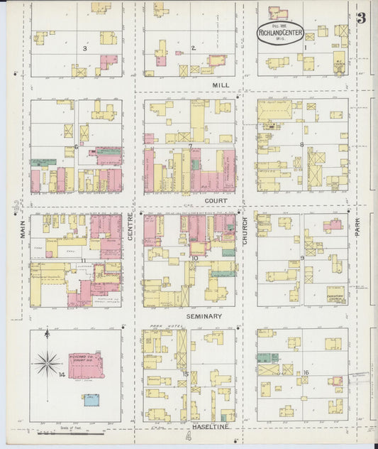 Sanborn Fire Insurance Map from Richland Center, Richland County, Wisconsin (1892), Sheet #0003 - Historic Sanborn Fire Insurance Map Print, vintage old map wall art, antique decor, genealogy gift, Wisconsin Wisconsin map