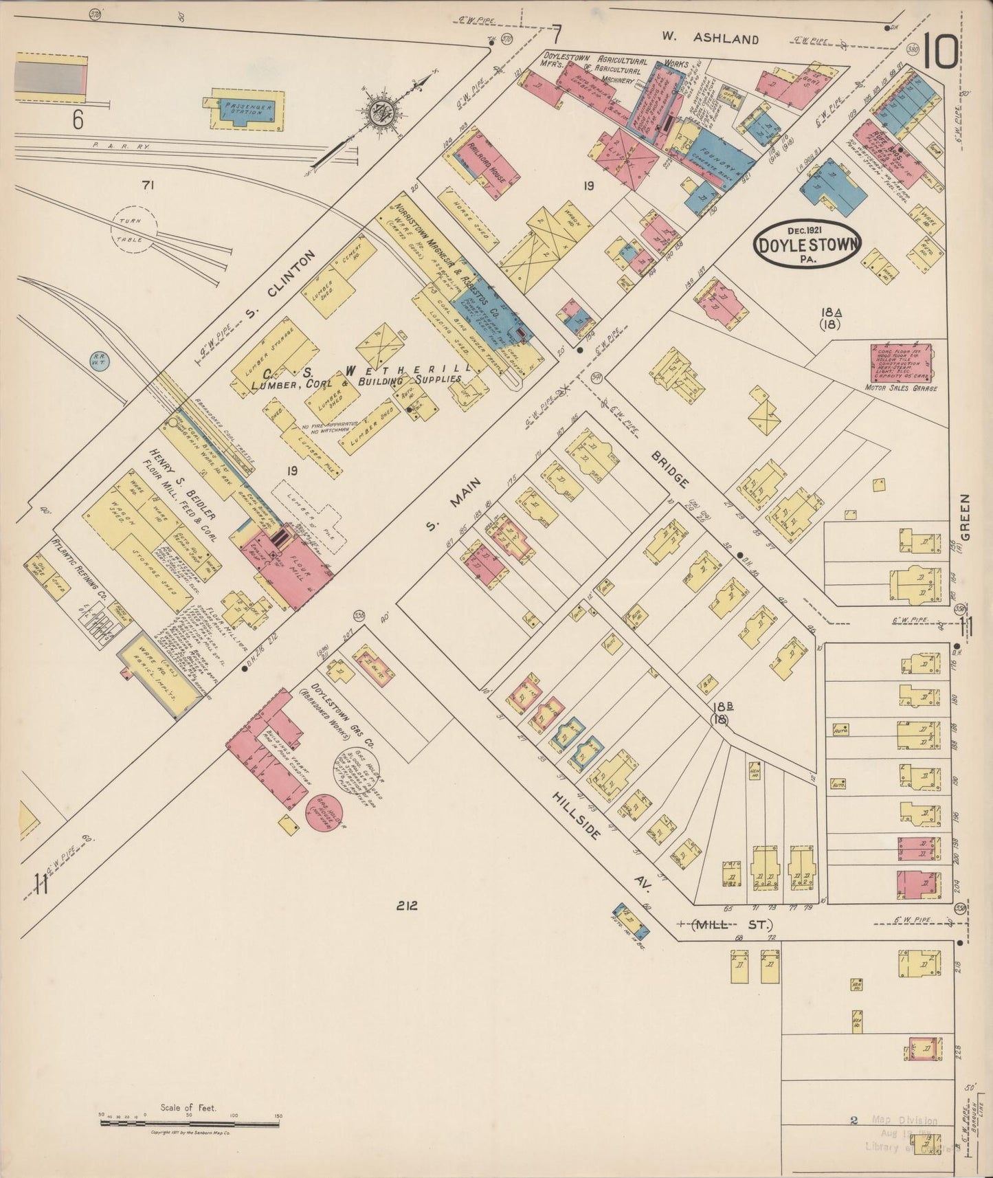 Sanborn Fire Insurance Map from Doylestown, Bucks County, Pennsylvania (1922), Sheet #0010 - Historic Sanborn Fire Insurance Map Print, vintage old map wall art, antique decor, genealogy gift, Pennsylvania Pennsylvania map