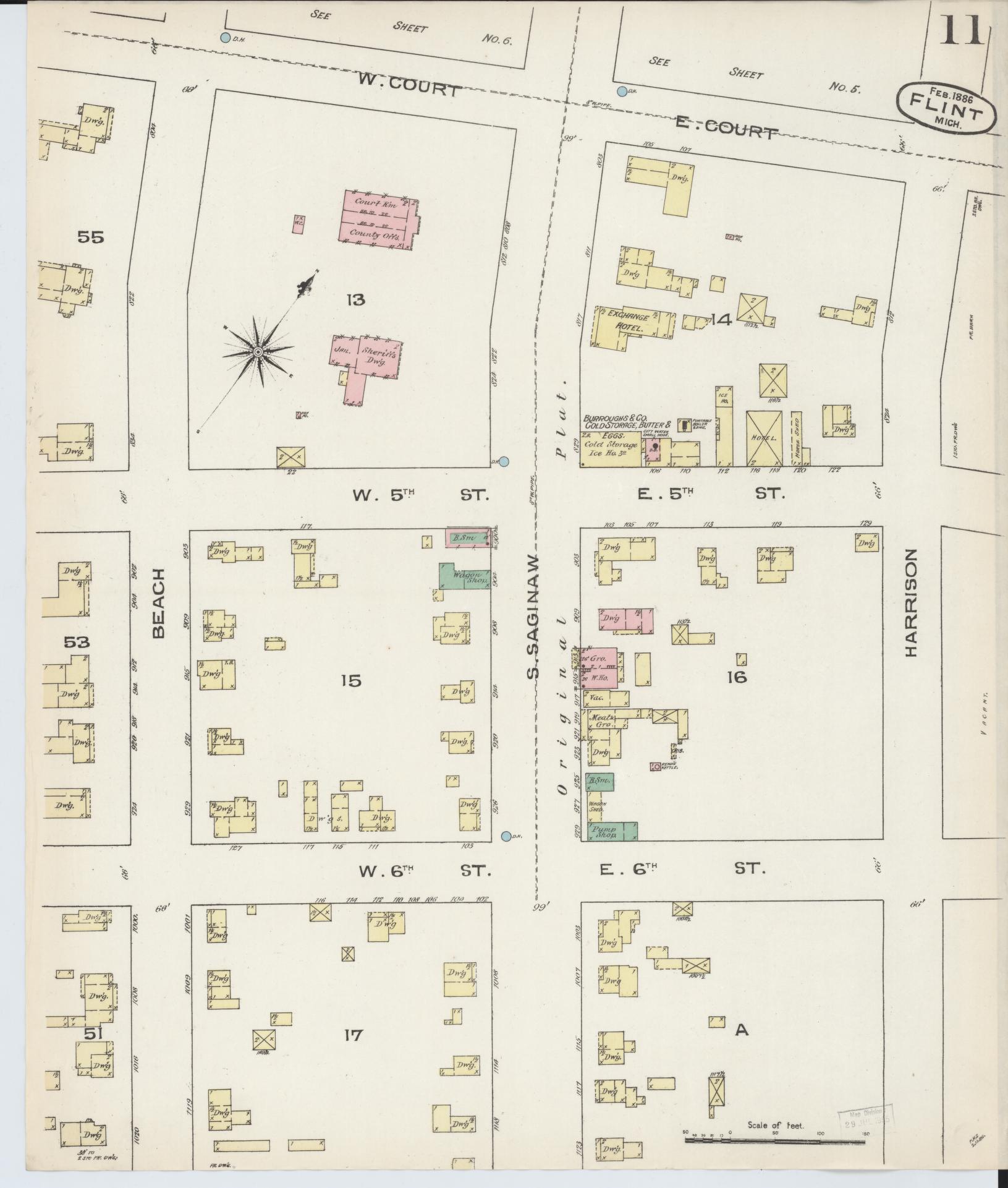 Sanborn Fire Insurance Map from Flint, Genesee County, Michigan (1886), Sheet #0011 - Historic Sanborn Fire Insurance Map Print, vintage old map wall art, antique decor, genealogy gift, Michigan Michigan map
