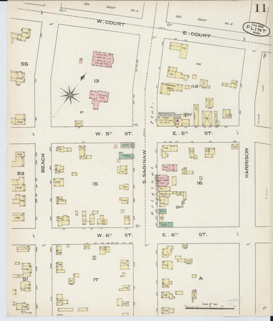 Sanborn Fire Insurance Map from Flint, Genesee County, Michigan (1886), Sheet #0011 - Historic Sanborn Fire Insurance Map Print, vintage old map wall art, antique decor, genealogy gift, Michigan Michigan map