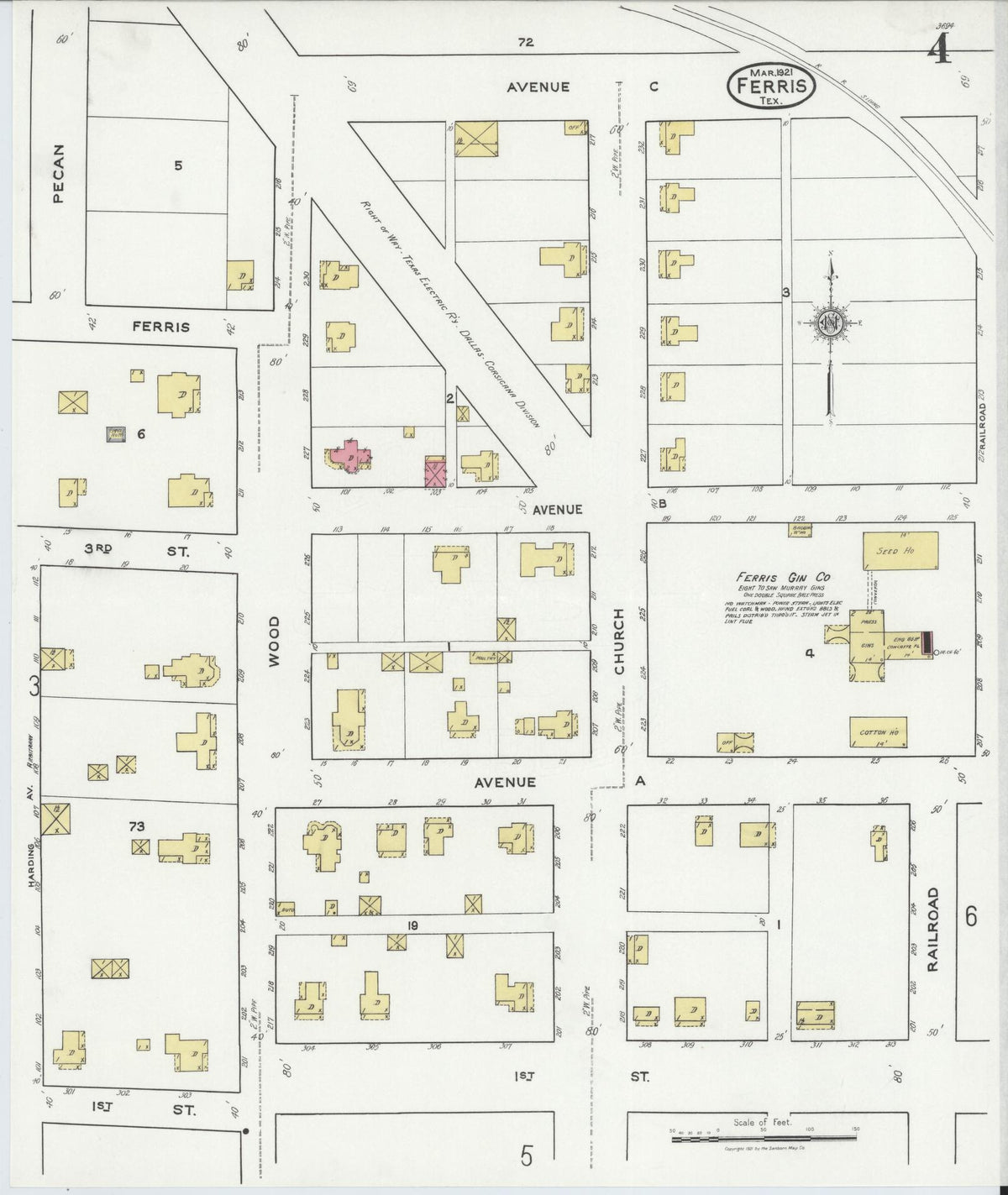 Sanborn Fire Insurance Map from Ferris, Ellis County, Texas (1921), Sheet #0004 - Historic Sanborn Fire Insurance Map Print, vintage old map wall art, antique decor, genealogy gift, Texas Texas map