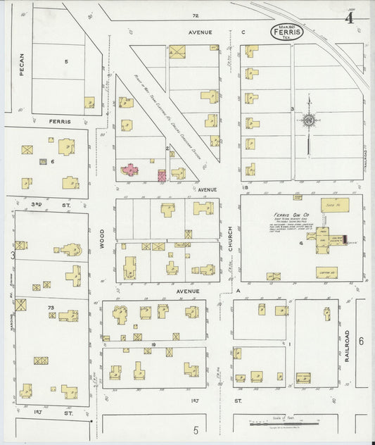 Sanborn Fire Insurance Map from Ferris, Ellis County, Texas (1921), Sheet #0004 - Historic Sanborn Fire Insurance Map Print, vintage old map wall art, antique decor, genealogy gift, Texas Texas map