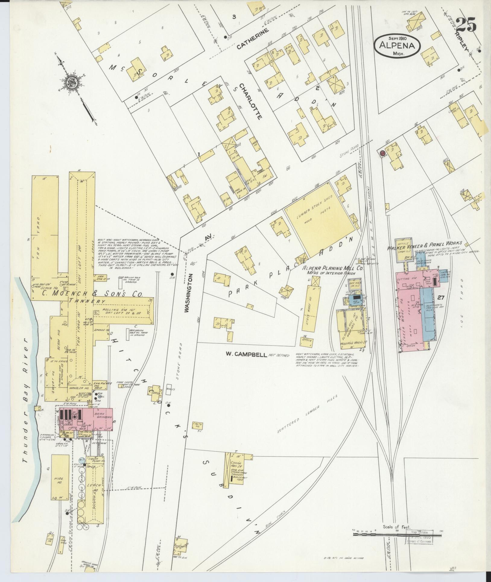 Sanborn Fire Insurance Map from Alpena, Alpena County, Michigan (1910), Sheet #0025 - Historic Sanborn Fire Insurance Map Print, vintage old map wall art, antique decor, genealogy gift, Michigan Michigan map
