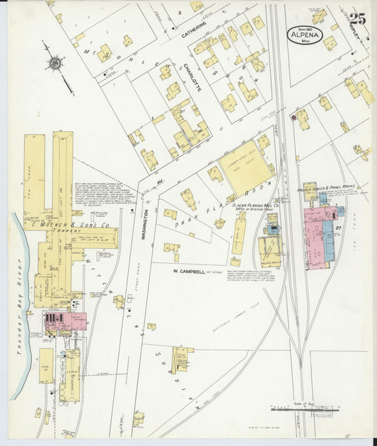 Sanborn Fire Insurance Map from Alpena, Alpena County, Michigan (1910), Sheet #0025 - Historic Sanborn Fire Insurance Map Print, vintage old map wall art, antique decor, genealogy gift, Michigan Michigan map