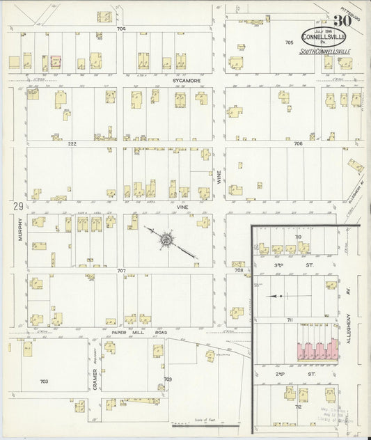 Sanborn Fire Insurance Map from Connellsville, Fayette County, Pennsylvania (1914), Sheet #0030 - Historic Sanborn Fire Insurance Map Print, vintage old map wall art, antique decor, genealogy gift, Pennsylvania Pennsylvania map