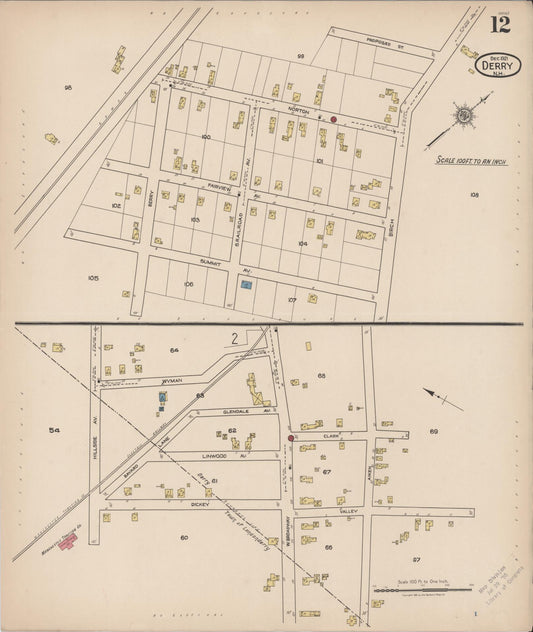 Sanborn Fire Insurance Map from Derry, Rockingham County, New Hampshire (1921), Sheet #0012 - Historic Sanborn Fire Insurance Map Print, vintage old map wall art, antique decor, genealogy gift, New Hampshire New Hampshire map