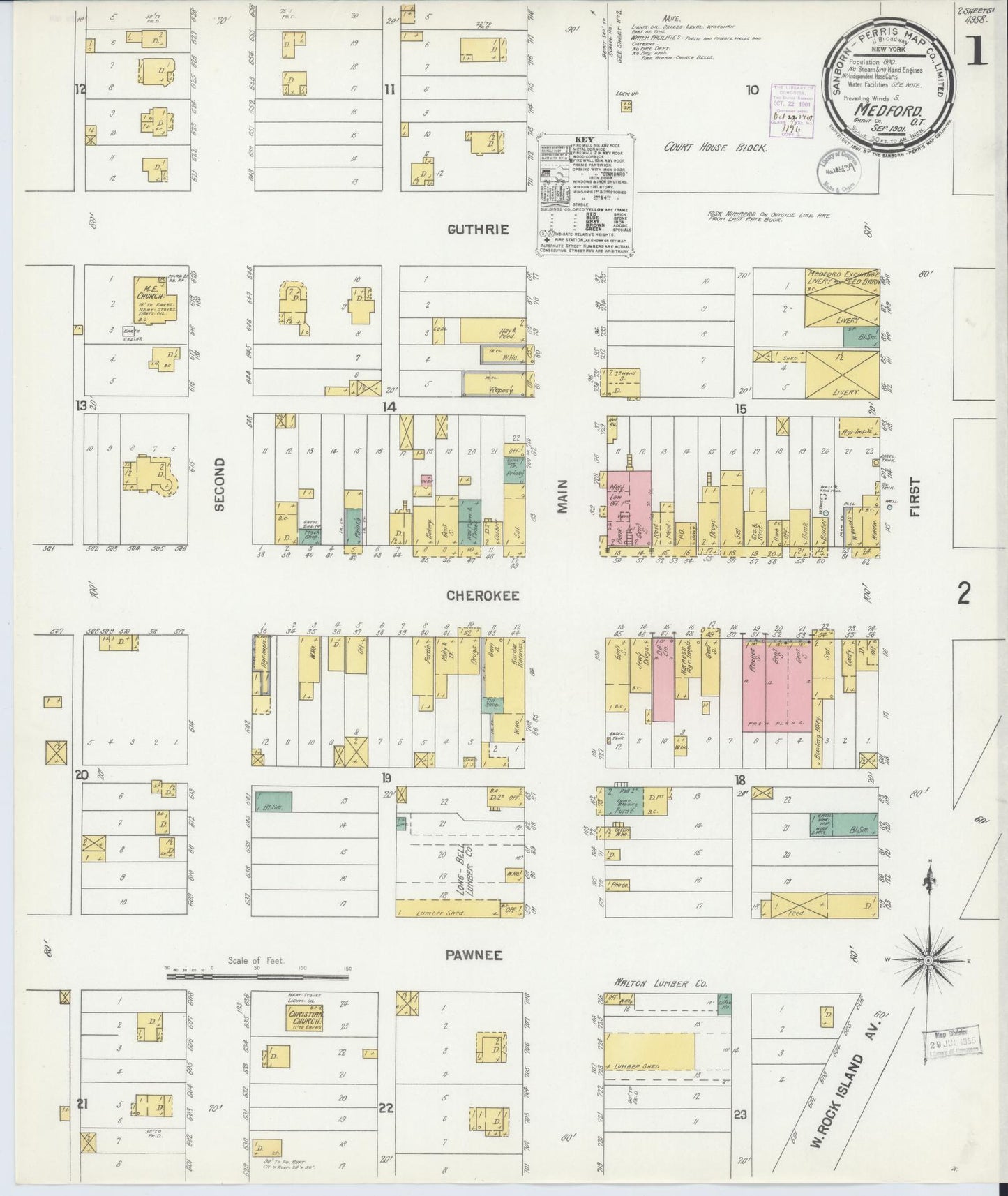 Sanborn Fire Insurance Map from Medford, Grant County, Oklahoma (1901), Sheet #0001 - Complete Map Set gallery image, historic Sanborn map, vintage wall art, Oklahoma Oklahoma
