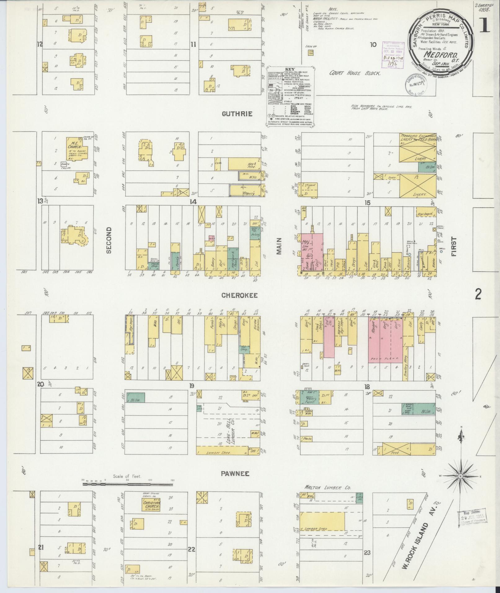 Sanborn Fire Insurance Map from Medford, Grant County, Oklahoma (1901), Sheet #0001 - Complete Map Set gallery image, historic Sanborn map, vintage wall art, Oklahoma Oklahoma