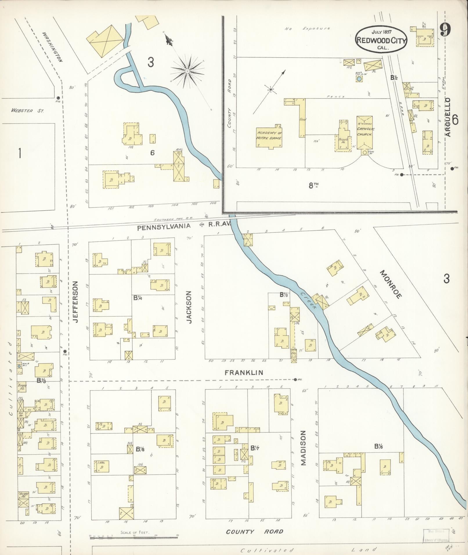 Sanborn Fire Insurance Map from Redwood City, San Mateo County, California (1897), Sheet #0009 - Complete Map Set gallery image, historic Sanborn map, vintage wall art, California California