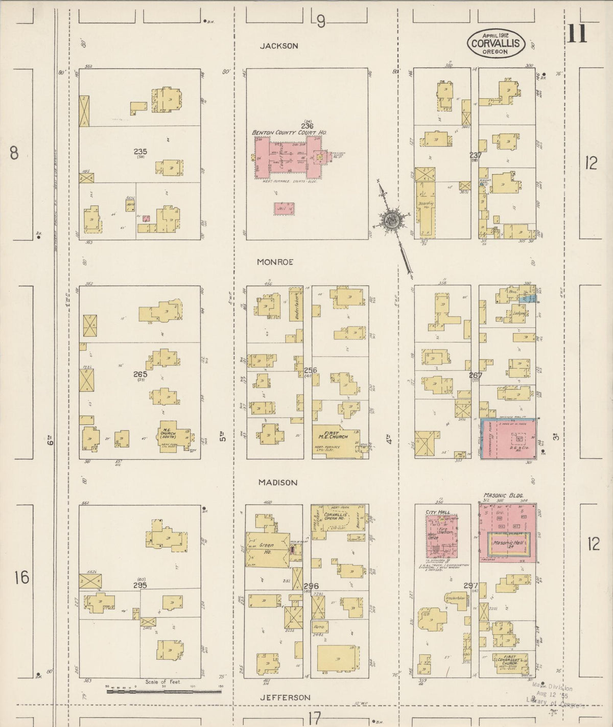 Sanborn Fire Insurance Map from Corvallis, Benton County, Oregon (1912), Sheet #0011 - Historic Sanborn Fire Insurance Map Print, vintage old map wall art, antique decor, genealogy gift, Oregon Oregon map