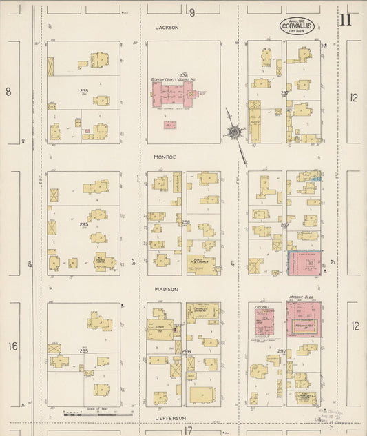 Sanborn Fire Insurance Map from Corvallis, Benton County, Oregon (1912), Sheet #0011 - Historic Sanborn Fire Insurance Map Print, vintage old map wall art, antique decor, genealogy gift, Oregon Oregon map