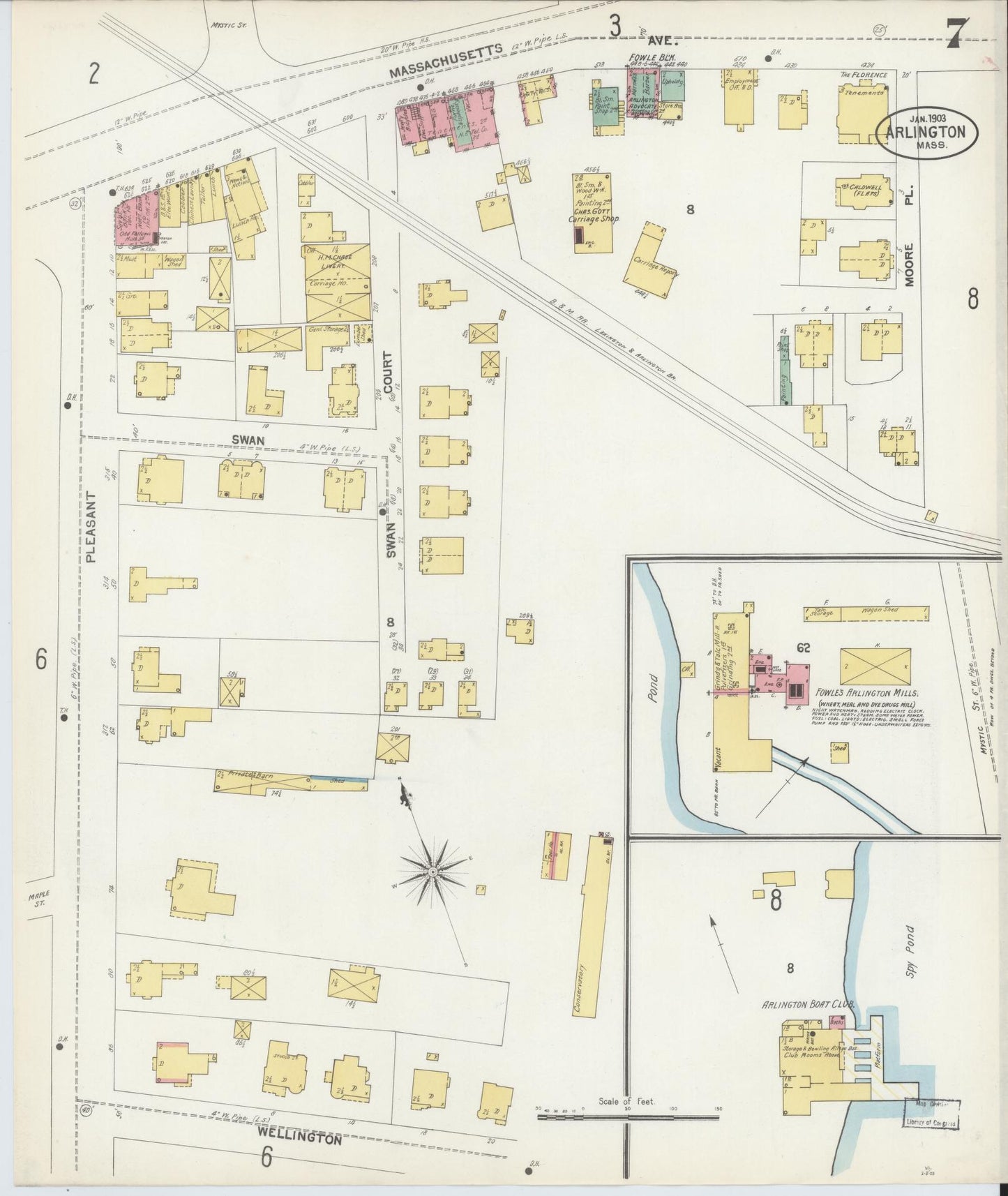 Sanborn Fire Insurance Map from Arlington, Middlesex County, Massachusetts (1903), Sheet #0007 - Historic Sanborn Fire Insurance Map Print, vintage old map wall art, antique decor, genealogy gift, Massachusetts Massachusetts map