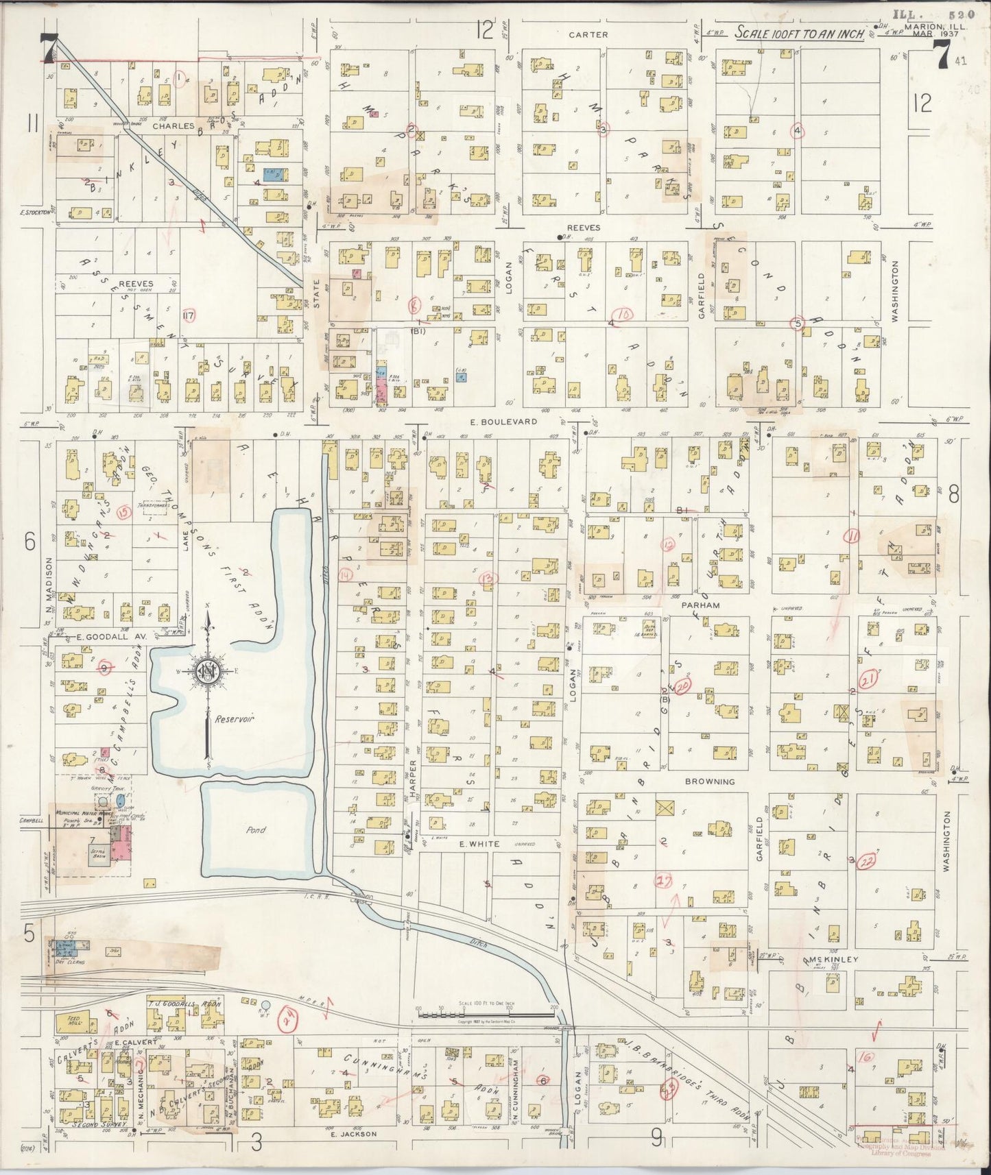 Sanborn Fire Insurance Map from Marion, Williamson County, Illinois (1946), Sheet #0007 - Complete Map Set gallery image, historic Sanborn map, vintage wall art, Illinois Illinois