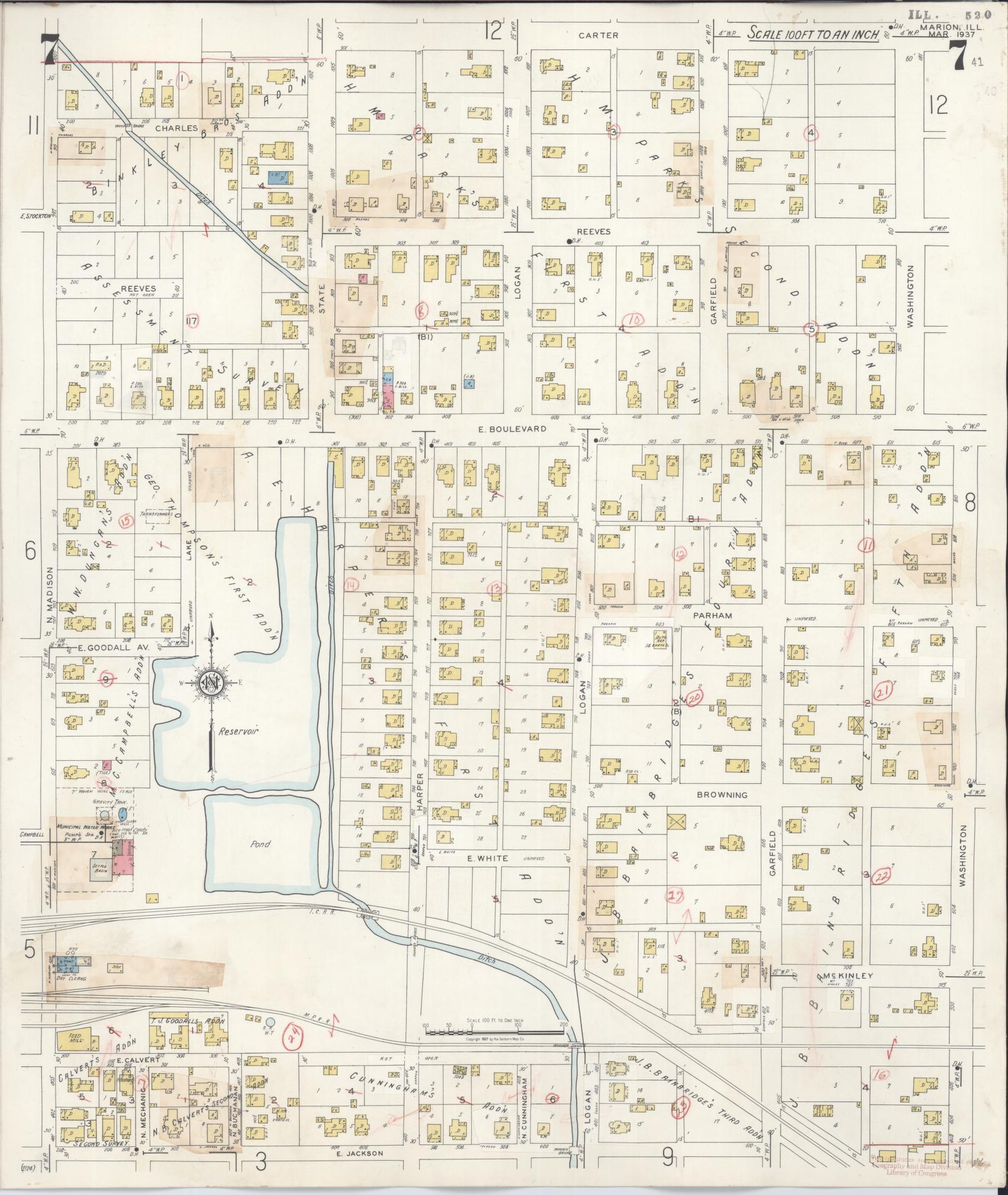 Sanborn Fire Insurance Map from Marion, Williamson County, Illinois (1946), Sheet #0007 - Complete Map Set gallery image, historic Sanborn map, vintage wall art, Illinois Illinois