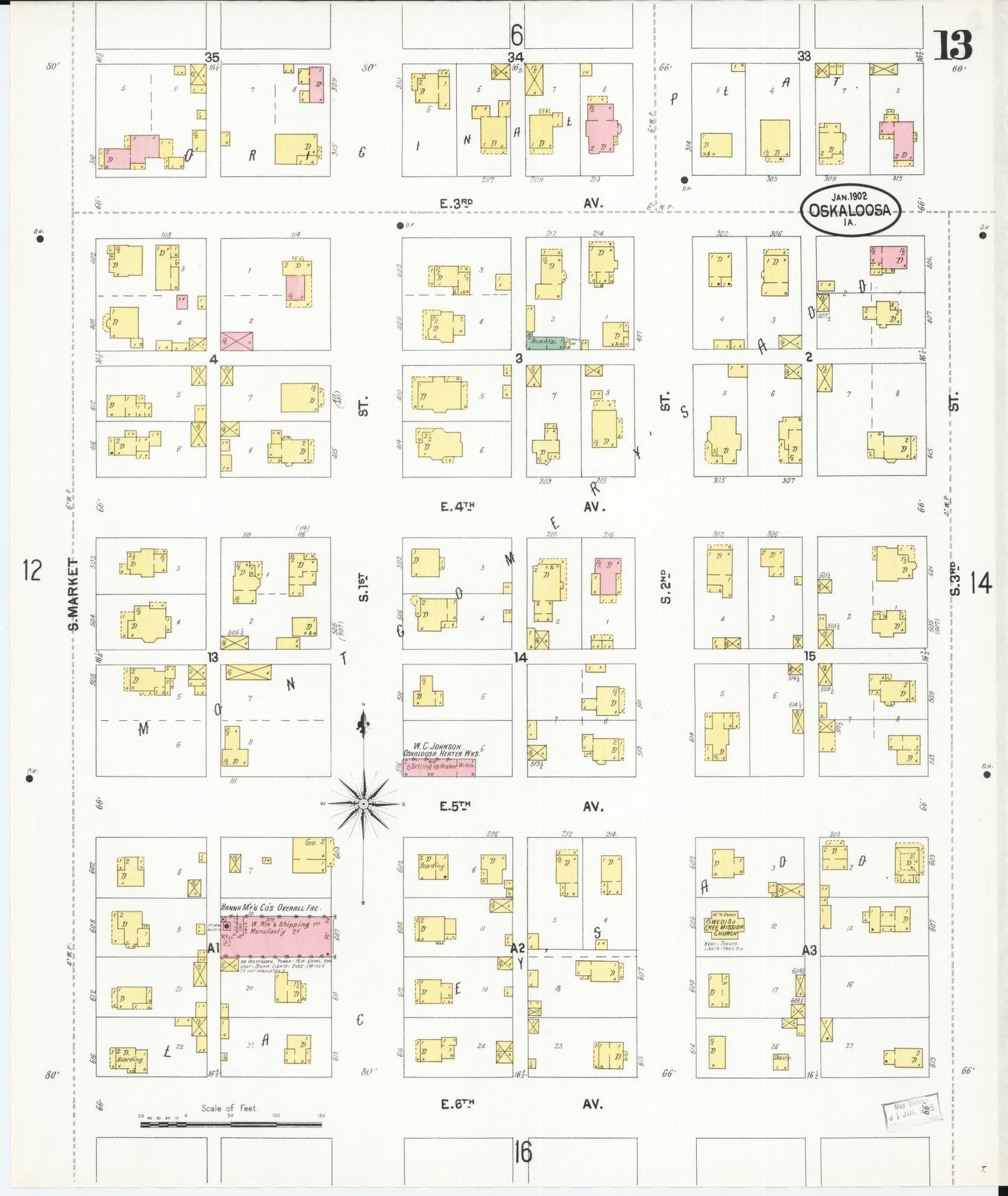 Sanborn Fire Insurance Map from Oskaloosa, Mahaska County, Iowa (1902), Sheet #0013 - Historic Sanborn Fire Insurance Map Print