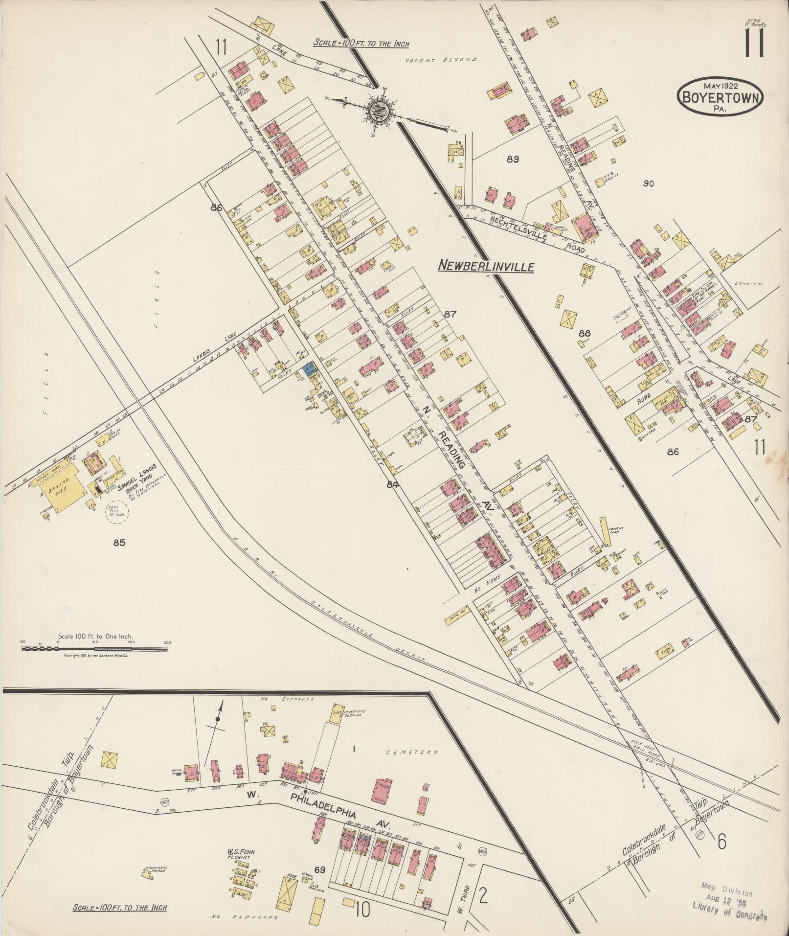 Sanborn Fire Insurance Map from Boyertown, Berks County, Pennsylvania (1922), Sheet #0011 - Historic Sanborn Fire Insurance Map Print, vintage old map wall art, antique decor, genealogy gift, Pennsylvania Pennsylvania map
