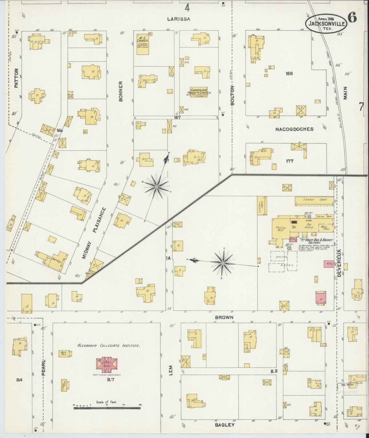 Sanborn Fire Insurance Map from Jacksonville, Cherokee County, Texas (1906), Sheet #0006 - Historic Sanborn Fire Insurance Map Print, vintage old map wall art, antique decor, genealogy gift, Texas Texas map