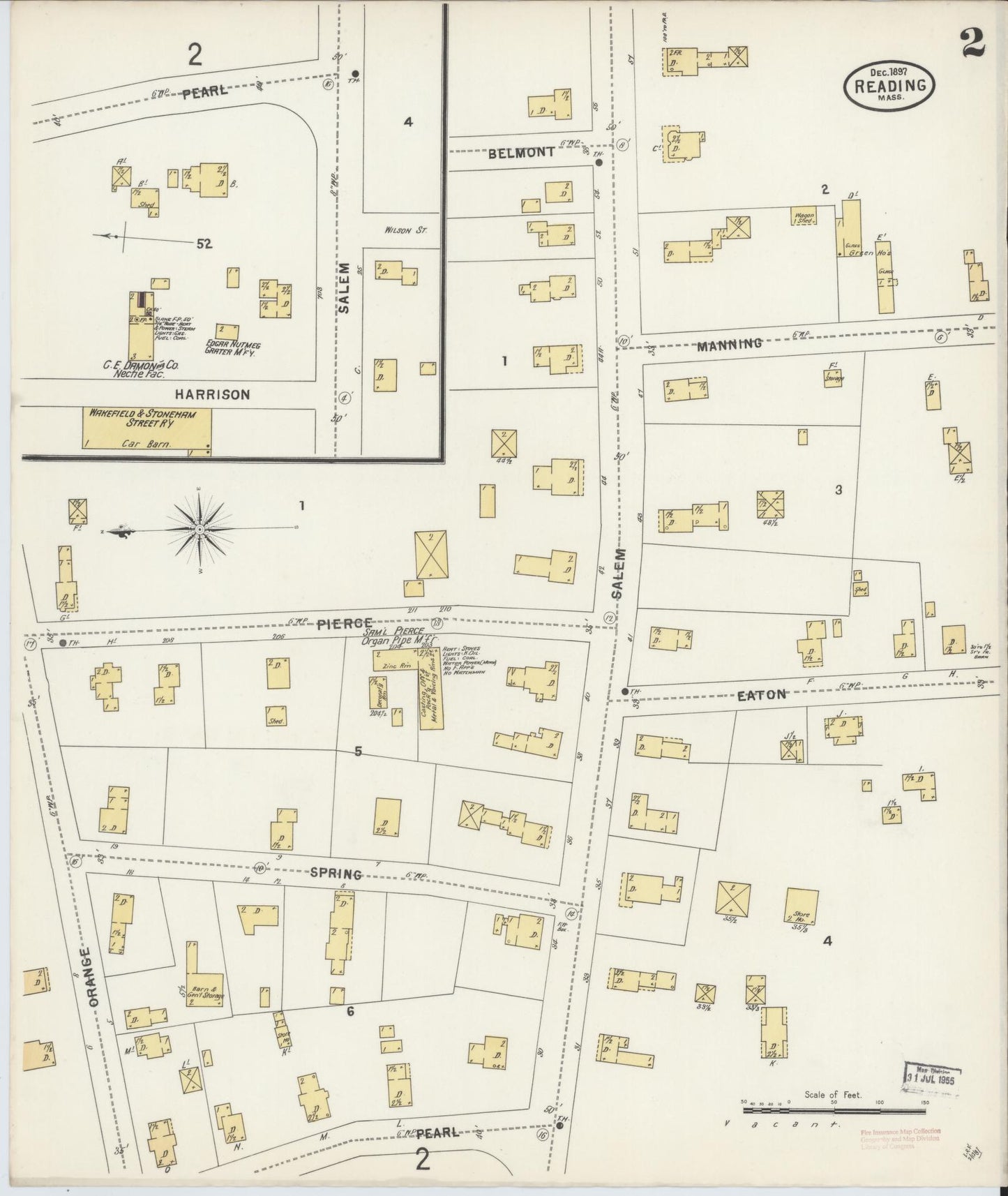Sanborn Fire Insurance Map from Reading, Middlesex County, Massachusetts (1897), Sheet #0002 - Complete Map Set gallery image, historic Sanborn map, vintage wall art, Massachusetts Massachusetts