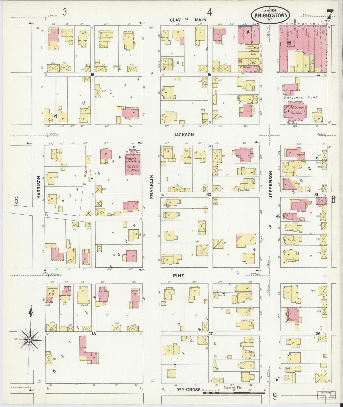 Sanborn Fire Insurance Map from Knightstown, Henry County, Indiana (1909), Sheet #0007 - Complete Map Set gallery image, historic Sanborn map, vintage wall art, Indiana Indiana