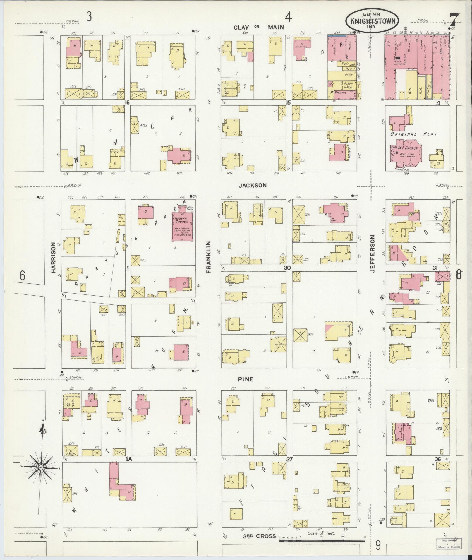 Sanborn Fire Insurance Map from Knightstown, Henry County, Indiana (1909), Sheet #0007 - Complete Map Set gallery image, historic Sanborn map, vintage wall art, Indiana Indiana