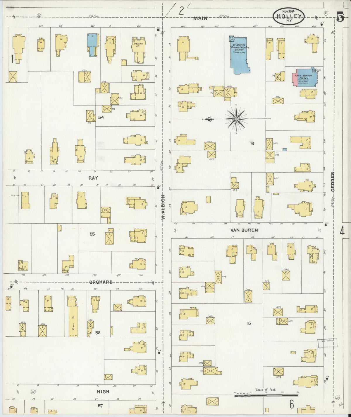 Sanborn Fire Insurance Map from Holley, Orleans County, New York (1904), Sheet #0005 - Complete Map Set gallery image, historic Sanborn map, vintage wall art, New York New York