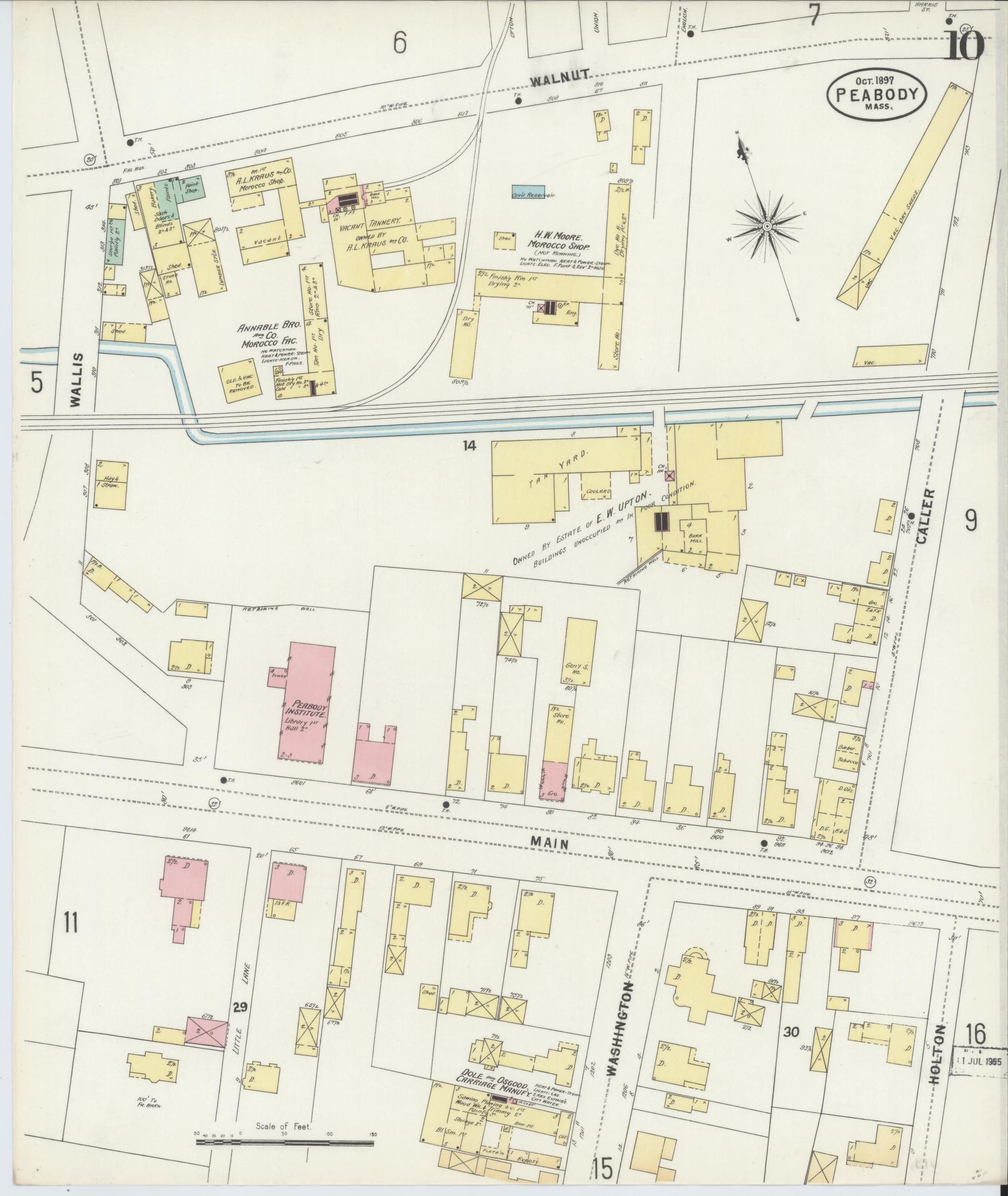 Sanborn Fire Insurance Map from Peabody, Essex County, Massachusetts (1897), Sheet #0010 - Historic Sanborn Fire Insurance Map Print, vintage old map wall art, antique decor, genealogy gift, Massachusetts Massachusetts map