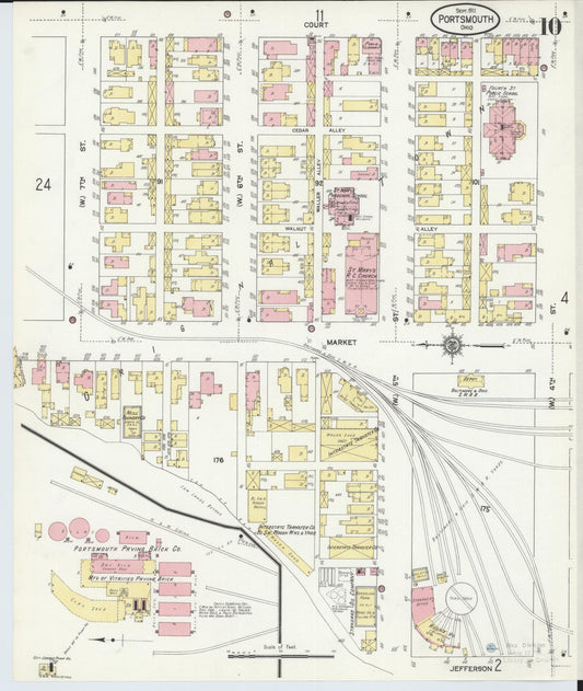 Sanborn Fire Insurance Map from Portsmouth, Scioto County, Ohio (1911), Sheet #0010 - Historic Sanborn Fire Insurance Map Print, vintage old map wall art, antique decor, genealogy gift, Ohio Ohio map