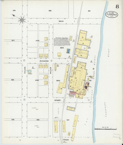 Sanborn Fire Insurance Map from Florence, Lauderdale County, Alabama (1905), Sheet #0008 - Complete Map Set gallery image, historic Sanborn map, vintage wall art, Alabama Alabama