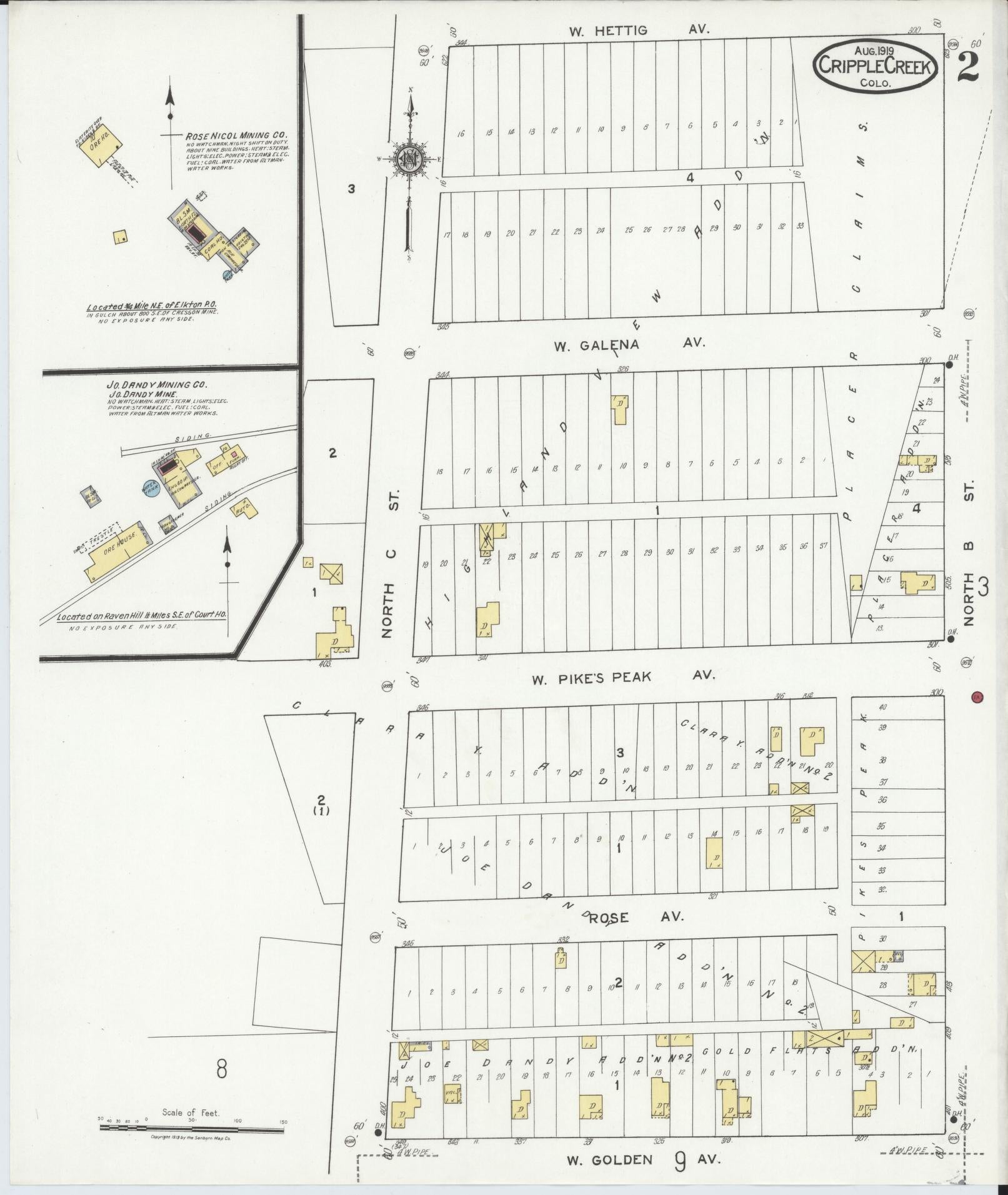 Sanborn Fire Insurance Map from Cripple Creek, Teller County, Colorado (1919), Sheet #0002 - Complete Map Set gallery image, historic Sanborn map, vintage wall art, Colorado Colorado