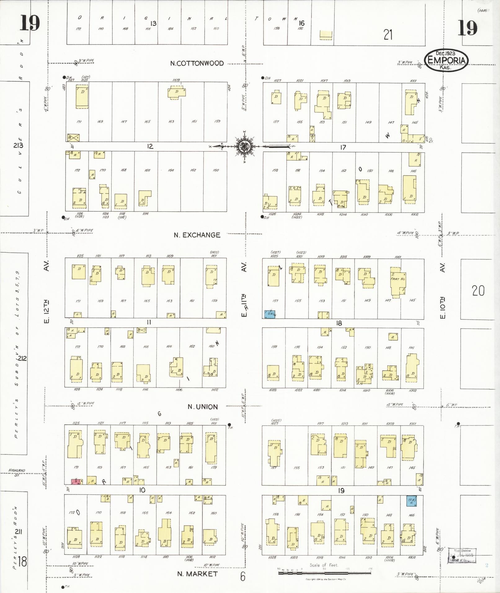 Sanborn Fire Insurance Map from Emporia, Lyon County, Kansas (1923), Sheet #0019 - Historic Sanborn Fire Insurance Map Print, vintage old map wall art, antique decor, genealogy gift, Kansas Kansas map