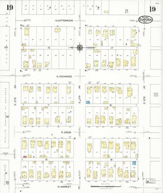 Sanborn Fire Insurance Map from Emporia, Lyon County, Kansas (1923), Sheet #0019 - Historic Sanborn Fire Insurance Map Print, vintage old map wall art, antique decor, genealogy gift, Kansas Kansas map