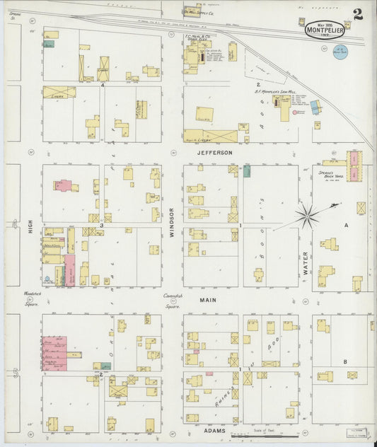 Sanborn Fire Insurance Map from Montpelier, Blackford County, Indiana (1895), Sheet #0002 - Historic Sanborn Fire Insurance Map Print, vintage old map wall art, antique decor, genealogy gift, Indiana Indiana map