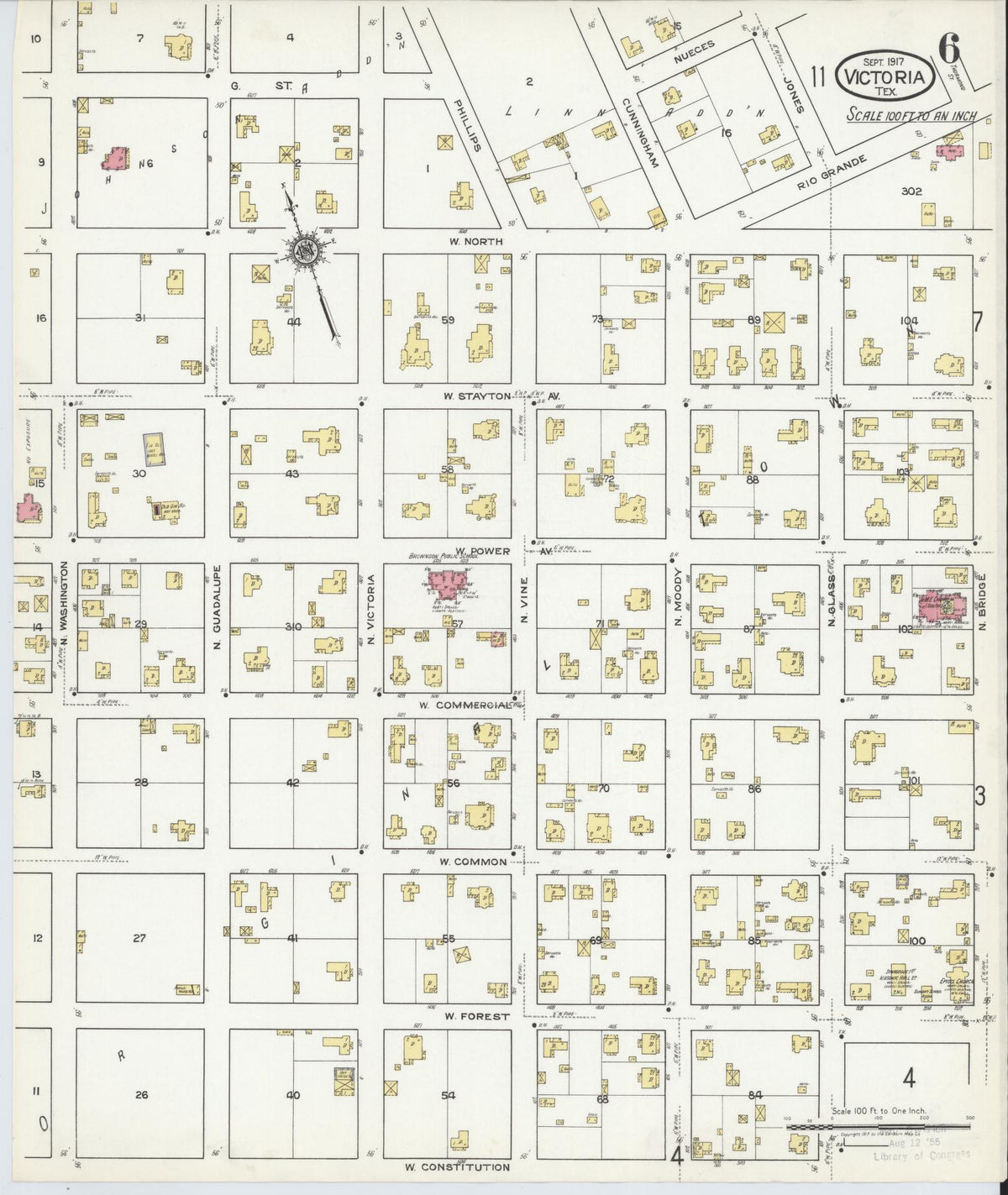 Sanborn Fire Insurance Map from Victoria, Victoria County, Texas (1917), Sheet #0006 - Historic Sanborn Fire Insurance Map Print, vintage old map wall art, antique decor, genealogy gift, Texas Texas map